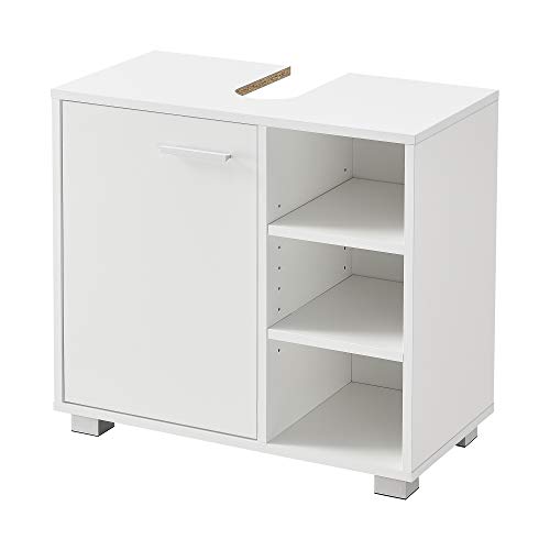 [en.casa] Waschbeckenunterschrank 56 x 60 x 31 cm Badezimmerschrank mit Siphonausschitt Badschrank mit Schranktür 3 Ablagefächern Weiß von [en.casa]