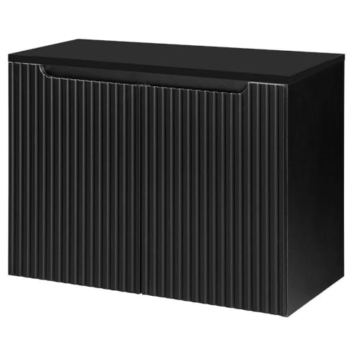 [en.casa] Waschbeckenunterschrank Skelbolu Badschrank mit 2 Türen gerillt Badezimmer Unterschrank 80 x 60 x 40 cm Waschtischunterschrank Schwarz von [en.casa]