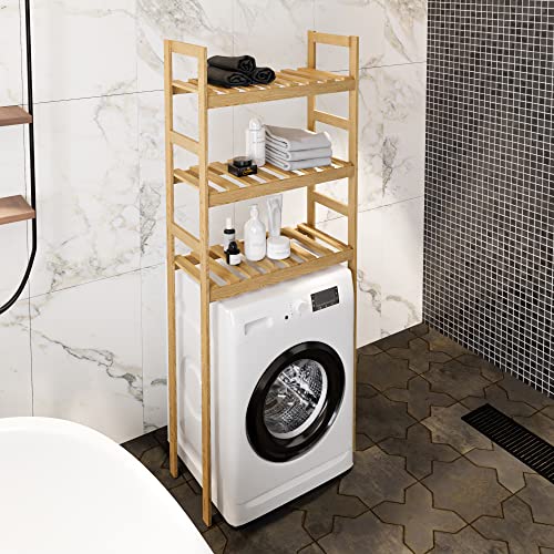 [en.casa] Waschmaschinenregal Alslev Toilettenregal aus Kiefernholz Badezimmerständer 160 x 64 x 21 cm Organizer Aufbewahrungsregal für Bad Natur von [en.casa]