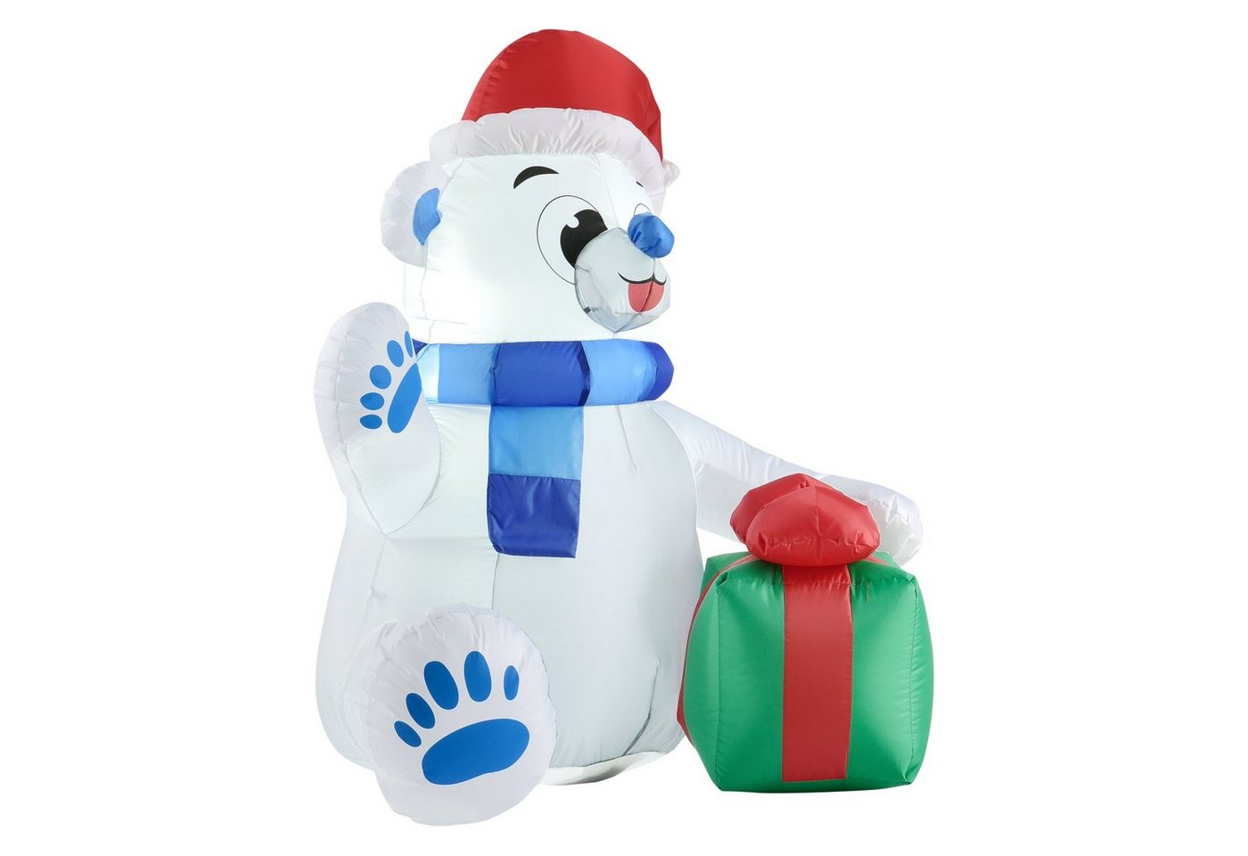 en.casa Weihnachtsfigur, Polarbär 120cm LED Beleuchtet Eisbär mit Geschenkbox Aufblasbar von en.casa