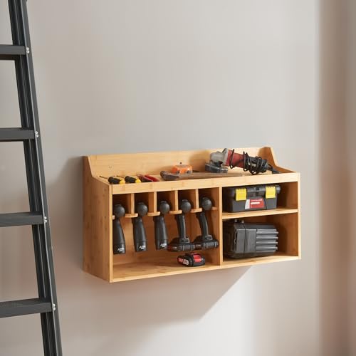 [en.casa] Werkzeug-Organizer Gjemnes Wandregal für Werkstatt mit Halterungen Werkzeugeinrichtung 86 x 25 x 45 cm Bambus Garage Werkzeughalter von [en.casa]