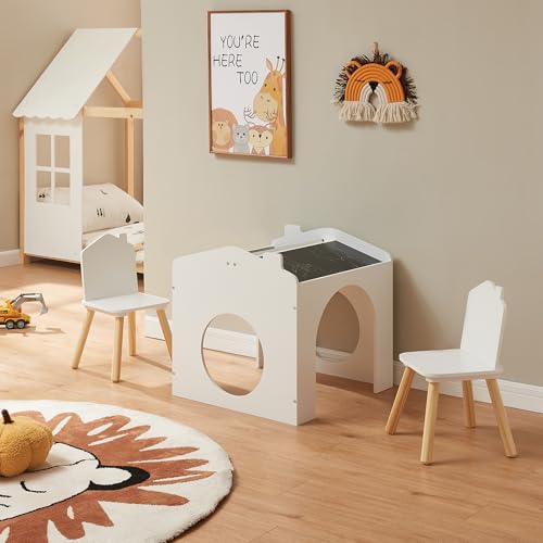 [en.casa] Zeichentisch für Kinder Romso Maltisch mit Kinderstühlen Kindertischset mit 2 Stühlen Kindersitzgruppe Hausdesign Weiß von [en.casa]