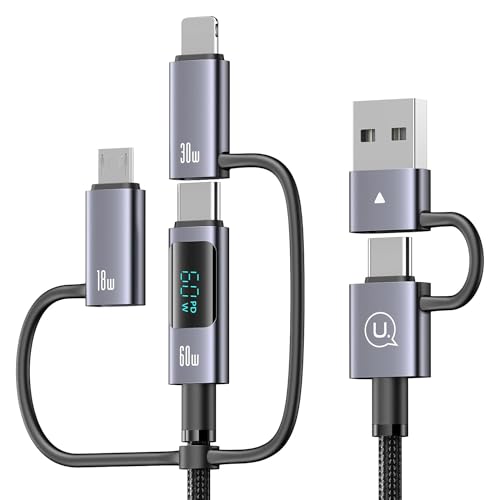 enablink 6 in 1 Multi USB C Ladekabel, 60W USB Kabel Mehrfach Schnellladekabel con LED Display USB A/C auf iP/Micro/Typ C Nylon Universal Aufladekabel für Galaxy S21/S20 Laptop Tablet Handy (2M) von enablink