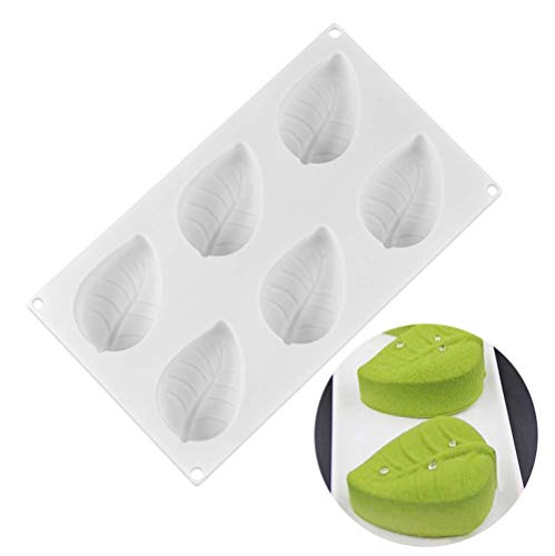 6 Löcher Blätter 3D Silikon Kuchenform Backformen für Jelly Pudding Candy Schokoladenkuchen Gefrorene Desserts, Weiß von Uenmay