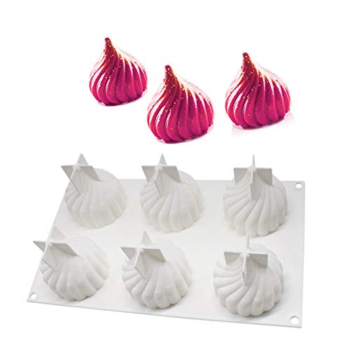 enduo Silikon-Kuchenformen - 3D-Dessertform für 3D-Backformen, 6-Loch-Wirbel, Weiß von enduo