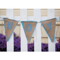Upcycled Boy Sackleinen Banner | Mit Licht Blau Gemalten Buchstaben Und Filz Sichern Eco-Friendly Home Decor Für Baby Zimmer/Kindergarten von enduredesigns