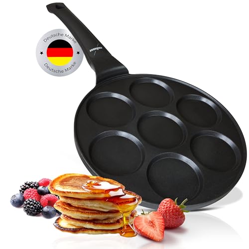 endusor Pancake Pfanne Spiegeleipfanne - Ø26cm mit [PowerShield]-Beschichtung | Induktion Ceran Gas Elektro | 7x mini Form Maker Eierpfanne für Pancakes Spiegelei Liwanzen Poffertjes von endusor