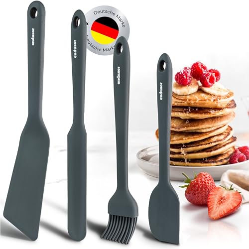 endusor Silikon Spatelset für Pancake & Spiegeleipfanne - 4er Set inkl Pancake Wender | ideal für Pancakes Spiegeleier Crepes Pfannkuchen Omelette | 320°C hitzebeständig + Spülmaschinen geeignet von endusor