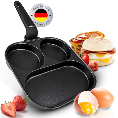 endusor Spiegeleipfanne (21cm) - Frühstückspfanne dreigeteilt mit Antihaft-Beschichtung für [ Induktion Gas Ceran Elektro] - Eierpfanne für Spiegeleier Pancakes Speck Gemüse, McMuffins & mehr von endusor