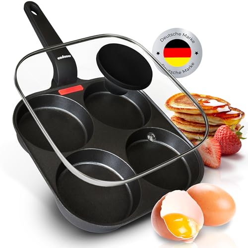 endusor Spiegeleipfanne induktionsgeeignet (21cm) mit Deckel - Eierpfanne & Pancake Pfanne mit Antihaft-Beschichtung für [ Induktion Gas Ceran Elektro] Egg Pan Augenpfanne für Spiegelei Ei von endusor