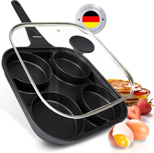 endusor Spiegeleipfanne induktionsgeeignet mit Deckel (27cm) - Eierpfanne & Pancake Pfanne mit Antihaft-Beschichtung für [ Induktion Gas Ceran Elektro] Egg Pan Augenpfanne für Spiegelei Ei Pancakes von endusor