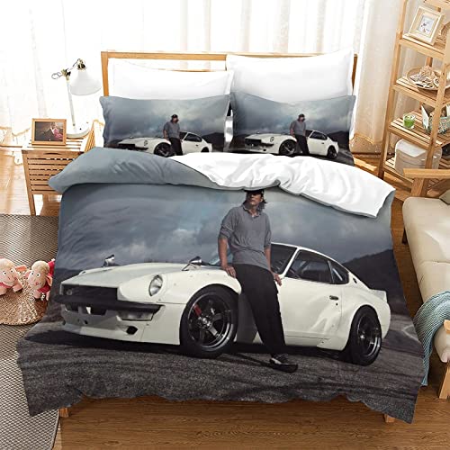 3D Gedruckte Fast & Furious Bettbezug 3-teiliges Set Mit Reißverschluss Microfaser Weiche Flauschige Deckenbezug Bettwäsche Sets Suitable for Adults and Children Single（135x200cm） von enheng