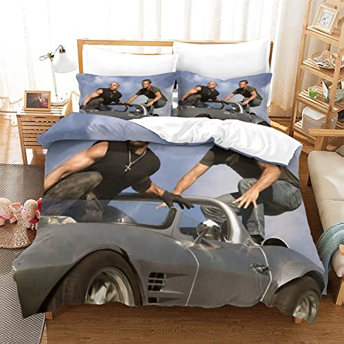 3D Gedruckte Fast & Furious Bettbezug 3-teiliges Set Super Weich Mikrofaser Hypoallergen Mit Reißverschluss Betten Set Bettbezug Geeignet FüR Erwachsene Und Kinder Double（200x200cm） von enheng