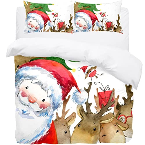 Weihnachtsmann-Bettwäsche-Set für Einzelbett, weicher Mikrofaser-Bettbezug mit Kissenbezügen, Bettwäsche-Set von enheng