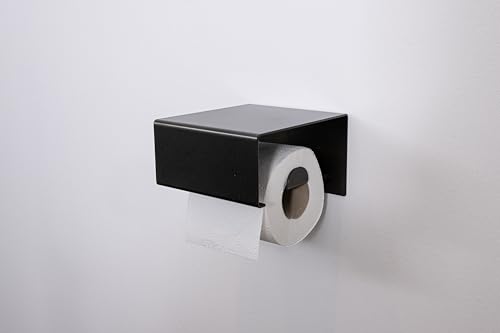 enjoy design Toilettenpapierhalter Square One, Schwarz - Platzsparender Klopapierhalter Made in Germany, mit Praktischer Ablagefläche | Wand Klorollenhalter mit Bohrinstallation | Edelstahl,Rostfrei von enjoy design
