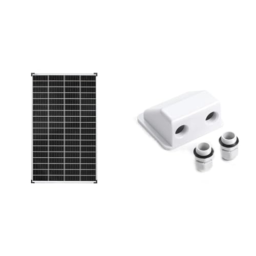 enjoy solar Monokristallines Solar panel deal für Wohnmobil, Gartenhäuse, Boot (Mono 140W)& ABS 2-FachKabeldurchführung Solarmodul Haltespoiler in Weiß, ideal für Wohnmobile Caraven Boot von enjoy solar