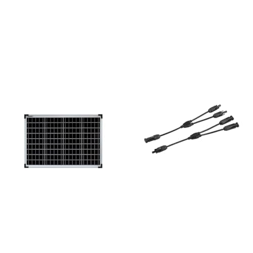 enjoy solar Monokristallines Solar panel deal für Wohnmobil, Gartenhäuse, Boot (Mono 50W)& 1 paar Solarstecker Y Verteiler 2-Fach mit Kabelverlängerung für Parallelschaltung Solarmodul von enjoy solar