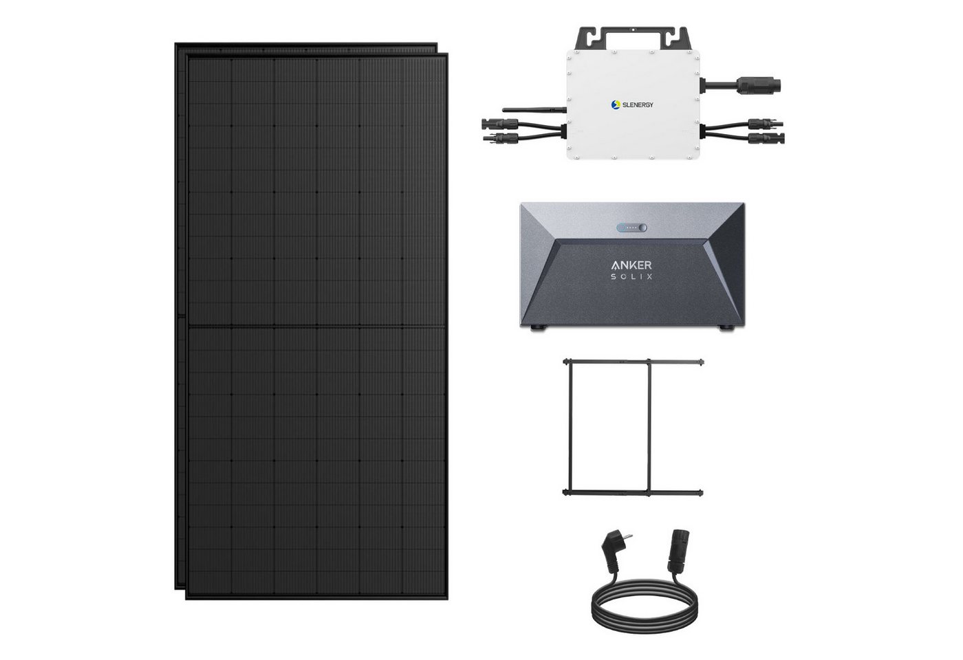 enprovesolar Solaranlage Balkonkraftwerk 850W mit 800W SLENERGY Wechselrichter, 850,00 W, (mit Halterung), Anker SOLIX Solarbank E1600 Solarspeicher inkl. 5m Schukostecker von enprovesolar