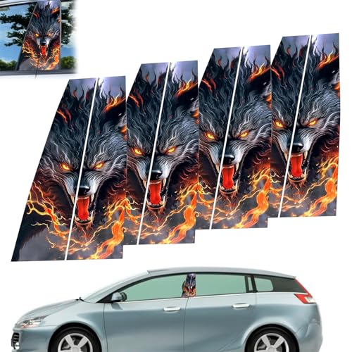 enseak 4 Stück B Säulen Aufkleber, Auto Mittelsäule Aufkleber, Schwarzer Wolf Verschlingt In Flammen, PVC, Gothic, Autoaufkleber, Schwarz von enseak