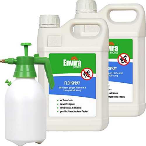 Envira Floh-Spray - Anti Flohmittel für die Wohnung 2X 5L + 2L Drucksprüher - Umgebungsspray, Mittel gegen Flöhe - Geruchlos & Auf Wasserbasis von Envira