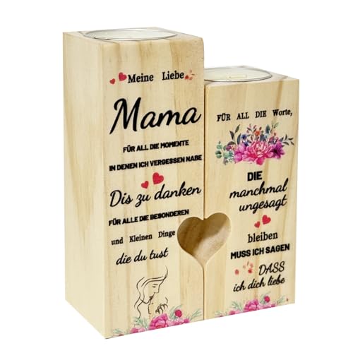 Mama Geschenk,Kerzenständer Geschenke für Mama,Herz Kerzenständer aus Holz,Personalisierte Geburtstagsgeschenk für Mama,Muttertag Geburtstagsgeschenke von enxingo