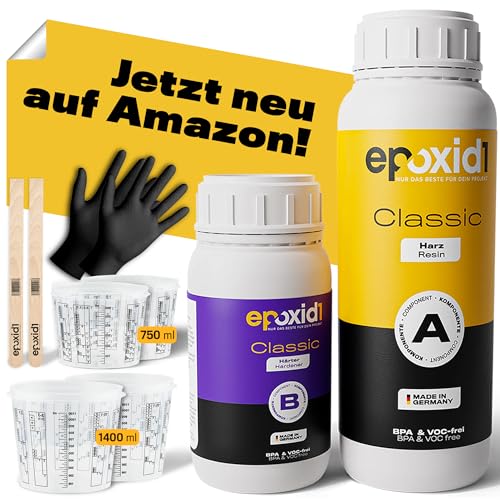 epoxid1® Epoxidharz mit Härter | Classic Resin Gießharz 0,1-1cm | glasklar & blasenfrei | Einsteigerset | Gießen von Epoxy Resin Art | Kunstharz Set für Anfänger & Profis | Made in Germany 1,5kg von epoxid1