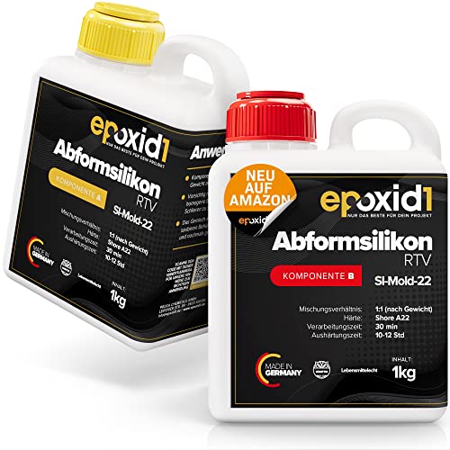 Epoxid1® Abformsilikon | Flüssiges Zwei Komponenten Silikon | Abformmasse Schadstofffrei & Lebensmittelecht | Zum Gießen und Selber Machen (2kg.) von epoxid1
