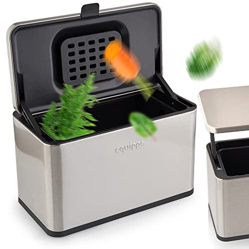 equipps Bio Mülleimer 3L Silber | Komposteimer Küche für Bio Müll & Co | Mülleimer mit Geruchsfilter | Komposter für Abfall & Recycling | Biomülleimer Küche klein von equipps