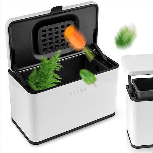 equipps Bio Mülleimer 3L | Komposteimer Küche für Bio Müll & Co | Mülleimer mit Geruchsfilter | Komposter für Abfall & Recycling | Biomülleimer Küche klein (Weiß matt 3l) von equipps
