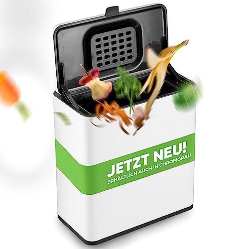 equipps Bio Mülleimer 6L | Komposteimer Küche für Bio Müll & Co | Mülleimer mit Geruchsfilter | Komposter für Abfall & Recycling | Biomülleimer Küche klein (Weiß matt 6l) von equipps