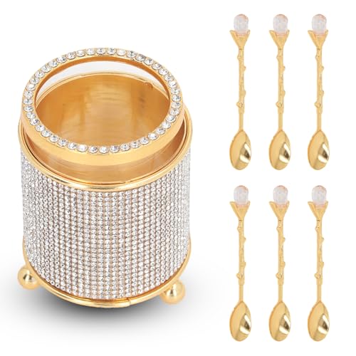 6 Stück Kaffee Löffel Set, Zink legierung Teableware Löffel mit Strass Glas Tasse Basis Halter Dekorative Teelöffel Besteck Set für Obst Zucker Eiscreme Kuchen von equlup