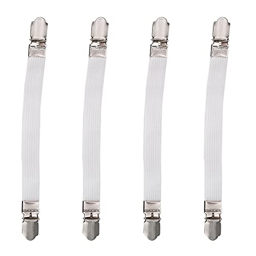 Blattgurte, 4pcs Doppelkopfklammern Gripperhalter elastischer Kreuzskross -Bett Matratze Blechgurte Befestigungselemente mit Plastikschnalle für Bett (Weiß) von equlup