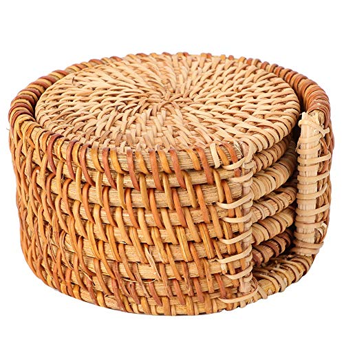Handgefertigte Rattan -Untersetzer, 6pcs Vintage Rattan Drinks Tee Tassen Matten Untersetzer runden Teekannendämmungsmatten Dekoration für Wohnzimmer Handgefertigte Rattan -Untersetzer, 6pcs Vintage Rattan Drinks Tee Tassen Matten Untersetzer runden Teekannendämmungsmatten Dekoration für Wohnzimmer von equlup