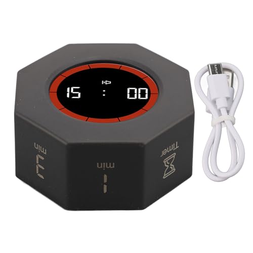 OctagonTimer, LCD 900mAh Desk Productivity Timer Cube with G Sensor for Task Work Study Kitchen 1 3 5 15 30 60 90min Custom Countdown (black) von equlup