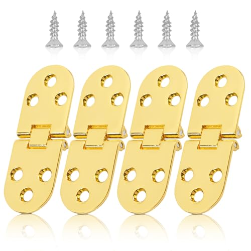 Scharnier, 4St. Zinklegierung Klappscharnier Verdickter runder Tisch Flip Scharnier Tisch Flipping Scharnier Nähmaschine Klapptisch Flip Top Scharnier mit 26 Schrauben für Tisch Tür (Gold Farbe) von equlup