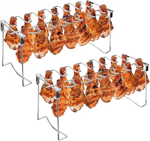 equlup 2 Packs Grill Rack, Chicken Leg and Wing Rack Stainless Steel BBQ Chicken Drumsticks Holder 14 Slots Roaster Stand for Smoker, Oven, Charcoal Grill von equlup