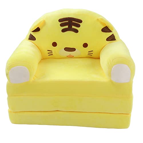 equlup Faltbare Kinder Couch, 2 in 1 süße Cartoon -Sofa Rückenlehne Sessel 50 x 37 x 50 cm/19.7x14.6x19.7in Flip Open Sofa Bett für Wohnzimmer Schlafzimmer (Gelb) von equlup
