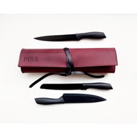 Personalisierte Leder Köche Roll, Handgefertigte Dunkelrote Messeretui Personalisierte Leder Köche Roll, Handgefertigte Dunkelrote Messeretui von erikasleather