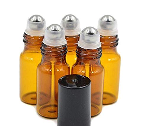 12 x 3 ml nachfüllbare bernsteinfarbene Glasflaschen mit Kugeln und schwarzen Kappen für ätherisches Öl, leere Aromatherapie-Parfümflaschen 12 x 3 ml nachfüllbare bernsteinfarbene Glasflaschen mit Kugeln und schwarzen Kappen für ätherisches Öl, leere Aromatherapie-Parfümflaschen von erioctry