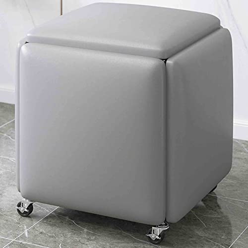 5-in-1-Sitzhocker, magischer Würfel, Ottomane mit Bremsrädern, moderner Sofa-Aufbewahrungsstuhl für das Esszimmer, weicher PU-Ledersitz und Metallrahmen (Größe: 45 x 45 x 45 cm, Farbe: Dunkelgrau) von erkebspm