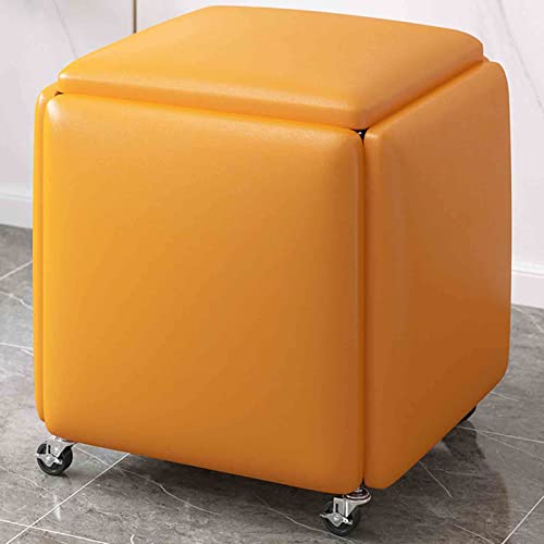 5-in-1-Sitzhocker, magischer Würfel, Ottomane mit Bremsrädern, moderner Sofa-Aufbewahrungsstuhl für das Esszimmer, weicher PU-Ledersitz und Metallrahmen (Größe: 45 x 45 x 45 cm, Farbe: Orange) von erkebspm
