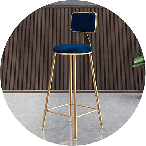 Barhocker aus Metall, moderner Hocker mit Rückenlehne und leisem, rutschfestem Kissen, Samtsitz, Metallstuhlgestell für Küchentheke, Restaurant, Bar, Höhe 65/75 cm (Größe: 75 cm, Farbe: Blau) von erkebspm