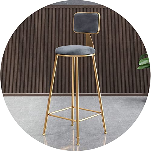 Barhocker aus Metall, moderner Hocker mit Rückenlehne und leisem, rutschfestem Kissen, Samtsitz, Metallstuhlgestell für Küchentheke, Restaurant, Bar, Höhe 65/75 cm (Größe: 75 cm, Farbe: Grau) von erkebspm