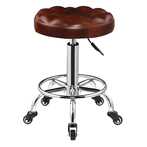 Drehbarer, Verstellbarer Barstuhl, ergonomischer rollender Schönheitssalon, für die Arbeit an der Theke, mit tragbarer Fußstütze und Rädern (Farbe: Rot) von erkebspm