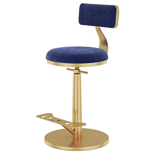 Drehbarer Esszimmerstuhl, verstellbarer Barhocker mit abnehmbarer Rückenlehne, goldfarbenes Metallpedal und runder Basis, Esszimmer-Barhocker für die Heimkücheninsel (Größe: 45–60 cm, Farbe: Blau) von erkebspm