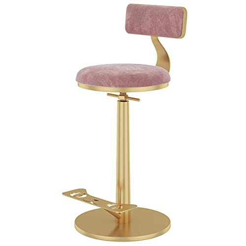 Drehbarer Esszimmerstuhl, verstellbarer Barhocker mit abnehmbarer Rückenlehne, goldfarbenes Metallpedal und runder Basis, Esszimmer-Barhocker für die Heimkücheninsel (Größe: 65–80 cm, Farbe: Rosa) von erkebspm