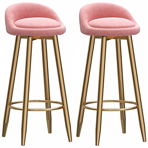Metall-Barstühle, Barhocker, 2 Stück, Moderne Frühstückshocker mit ergonomischer gepolsterter Rückenlehne, Samtkissen und Fußstütze (Größe: 65 cm, Farbe: Rosa) von erkebspm