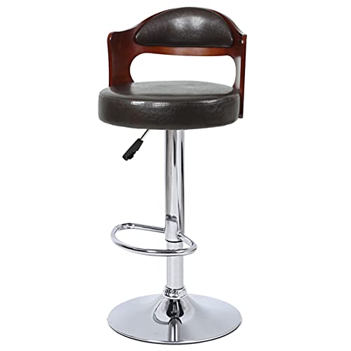 Retro-Barhocker, drehbarer Lift-Arbeitsbarstuhl, ergonomischer Esszimmerstuhl mit Rückenlehne, Fußstütze und Gestell aus massivem Holz, verstellbar 61–81 cm (Farbe: Braun) von erkebspm