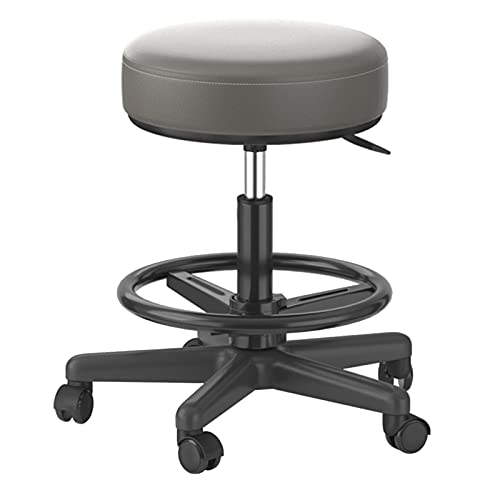 Rollender, ergonomischer, drehbarer Barstuhl für den Friseursalon im Schönheitssalon, mit tragbarer Fußstütze und 5-Krallen-Rädern, höhenverstellbar von 47–62 cm (Farbe: Grau) von erkebspm