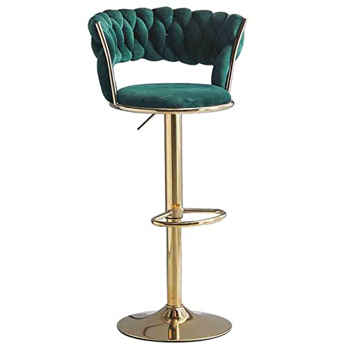 Samt-Barhocker, ergonomischer Drehstuhl mit Rückenlehne, Esszimmer-Barhocker für die Küche zu Hause mit Fußstütze aus Metall, goldene Basis, verstellbar von 55–75 cm (Farbe: Grün) von erkebspm